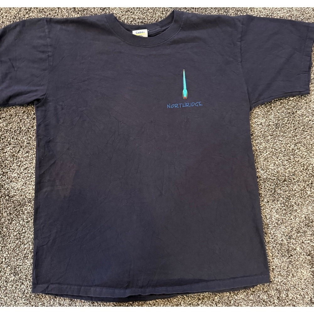 T-Shirt Mens Large Navy Blue Vintage Surfing USA Northridge Graphic Cabo EUC